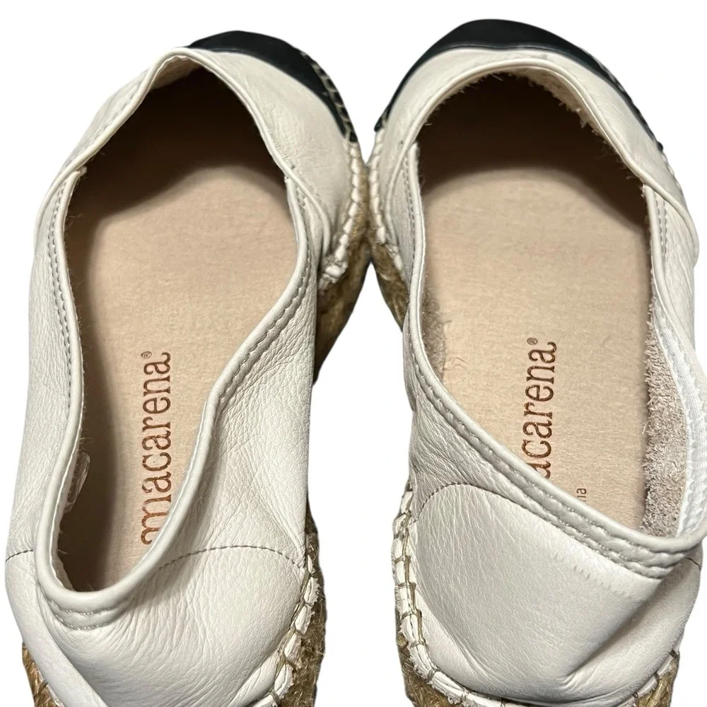 Macarena Leather Espadrille Platform Flats 39 US 9 Ivory Black Comfort Classic